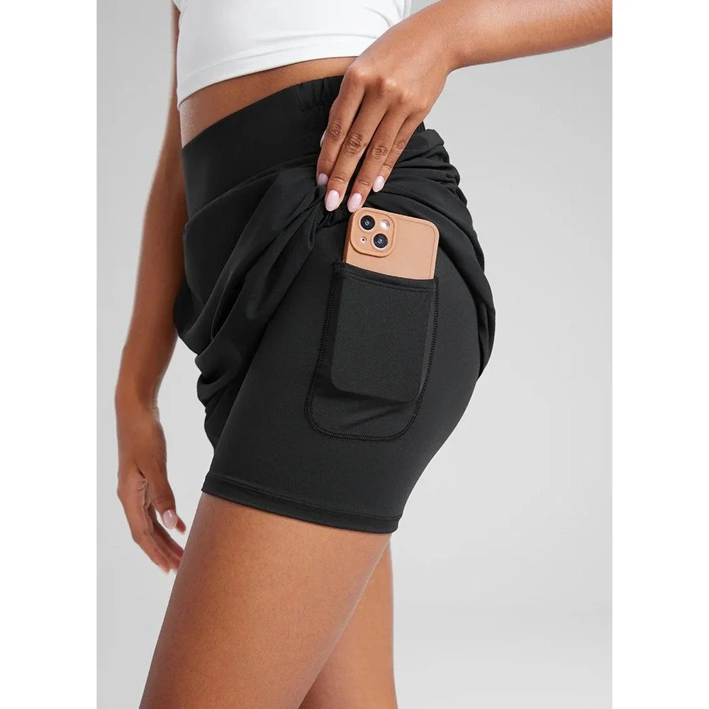 CRZ YOGA Black‎ Feathery-Fit Soft A Line Pocket Skirt 18'' Medium